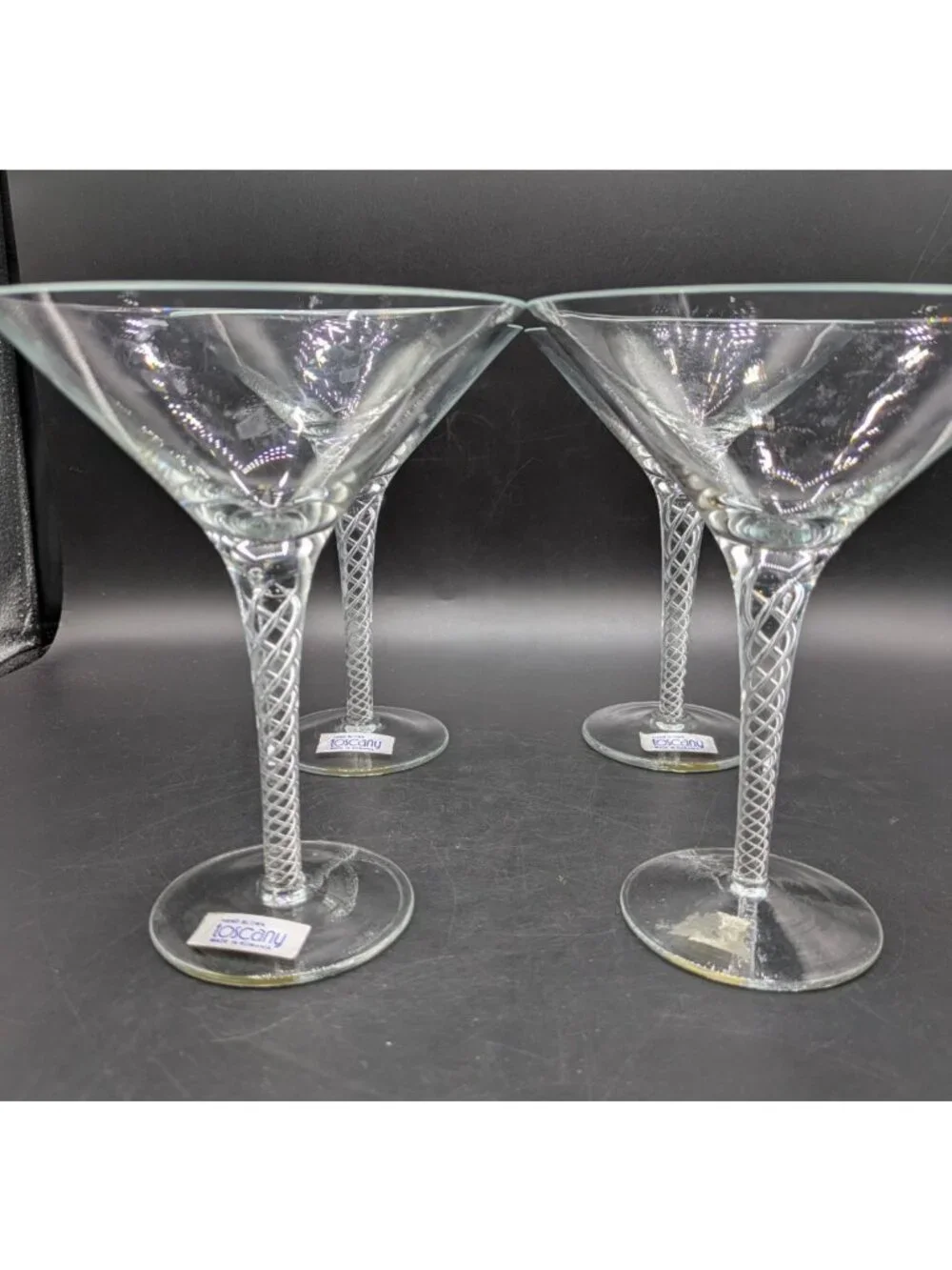 Toscany Martini Glass Set of 4 Hand Blown Twisted Braid Stem Romania 8 oz